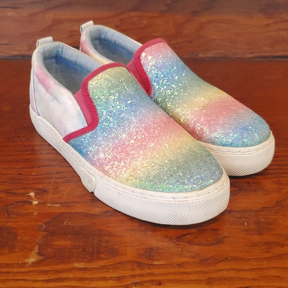 GroundUp Girls Glitter Sparkle Rainbow Slip On Flat Sneakers 2